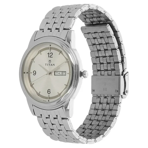 Titan Quartz Analog with Day and Date Silver Dial Stainless Steel Strap Watch for Men – NK1638SM01 - Image 3