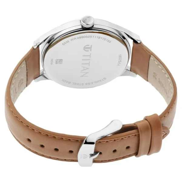 Titan Men’s Urban Edge Lustrous White Dial Leather Watch – NP1802SL07 - Image 2