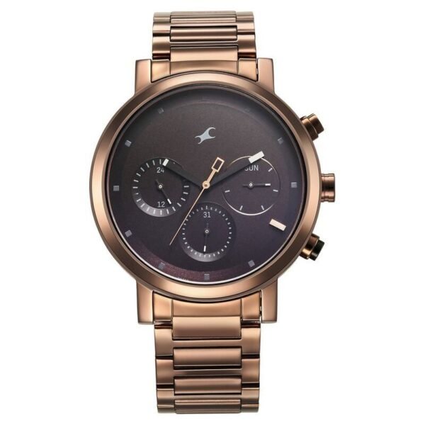 Fastrack 3287KM07 Tick Tock Quartz Analog Black Dial With Brown Stainless steel Strap Watch - Image 4