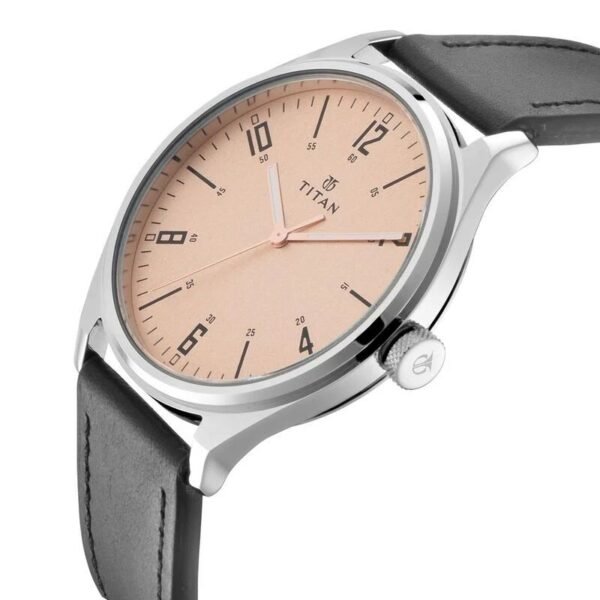 Titan Workwear Champagne Dial Analog Leather Strap Watch For Men- 1802SL03 - Image 3