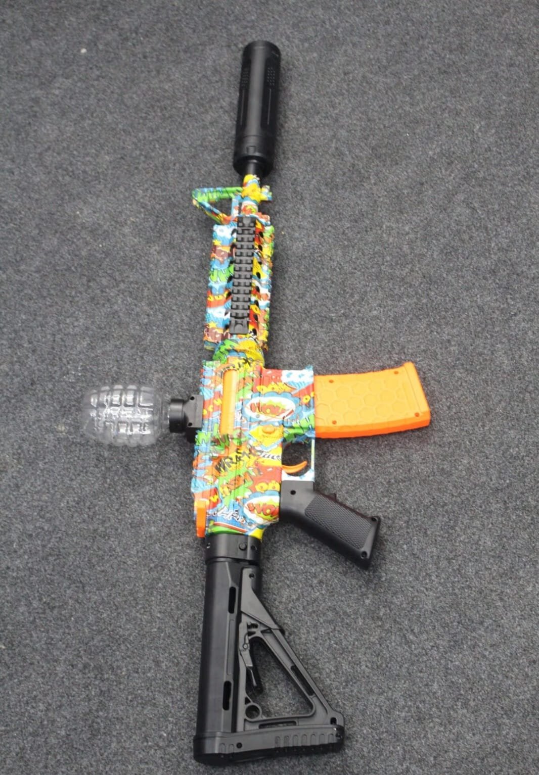 Comic Pop Art M4 Electric Gel Blaster Toy with Grenade Hopper