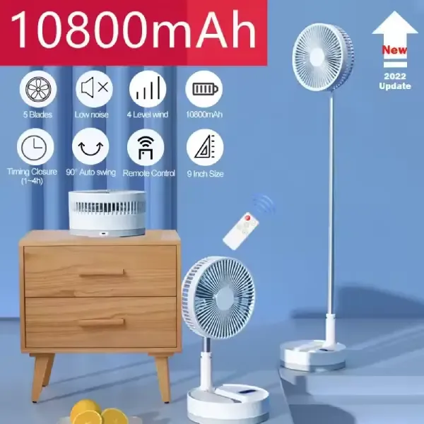 P10 10800mAh Foldable Rechargeable Fan – 8 Inch with Remote - Image 2